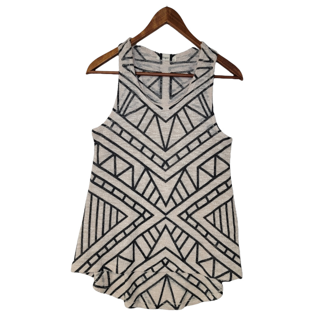 Singer Womens Lightweight Weave Racerback Sweater Sleeveless Black/Tan Size L